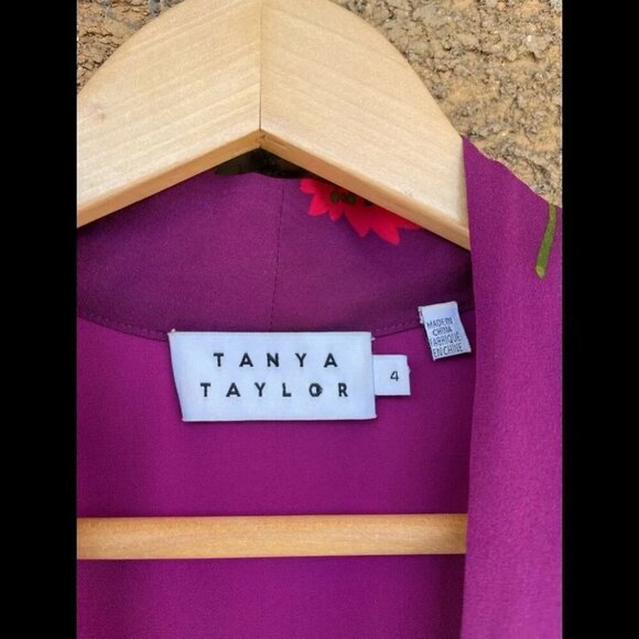 Tanya Taylor Adriene Spaced-Out Floral Cold-Shoulder Silk Blouse size LARGE/4 - Picture 6 of 12